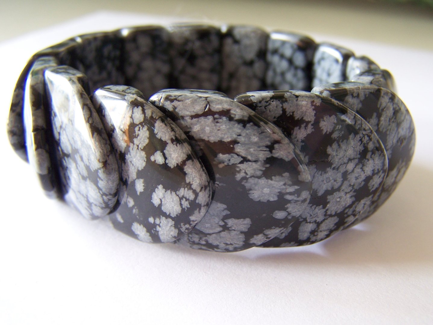 Sneeuwvlok Obsidiaan elastische edelsteen armband 'schelp' 03